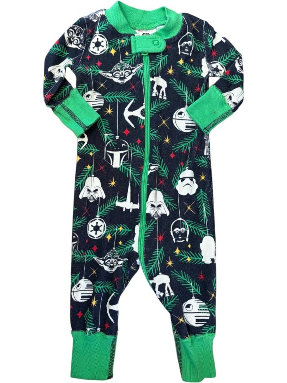 Hanna Andersson 0-3 Month 50 cm Pajamas Zipper Star Wars Navy Green Christmas